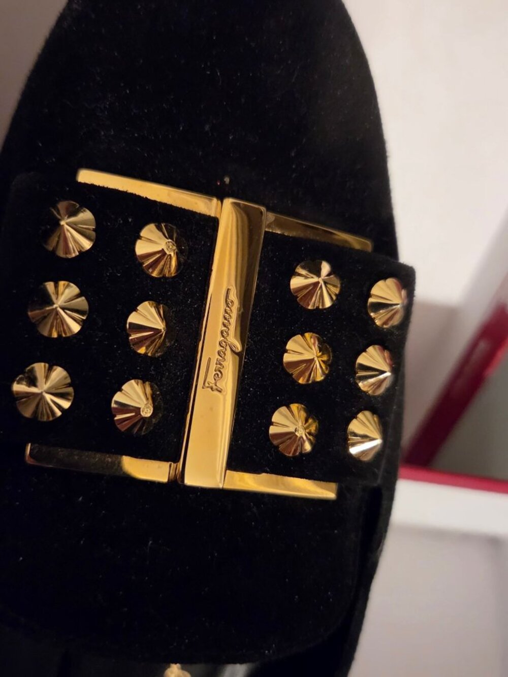 Salvatore Ferragamo Sarno Studded Loafers Black Suede Sz 8C - W/ Original Box - Picture 10 of 16